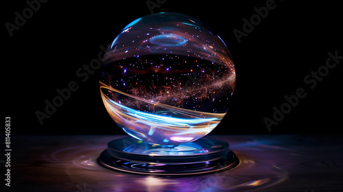 Glass ball with space and galaxy inside photo