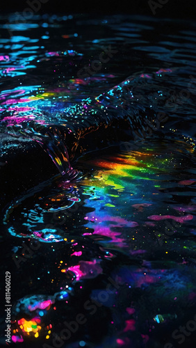 Bubbling water with a rainbow glare on the surface