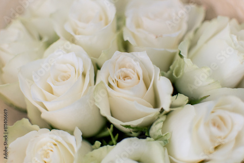 Bouquet of cream roses closeup. Soft focus.