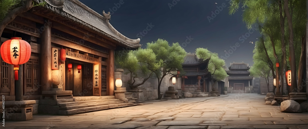 Obraz premium Ancient Chinese street at night