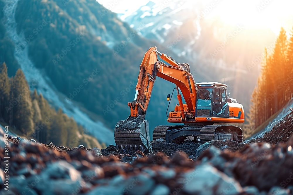 Group of excavator working on a construction site Group of excavator working on a construction site