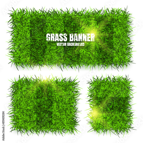 open_closed_1Green grass banners, background. Field, meadow texture, grassy landscape. Football playing pitch, soccer field. Sports ground, stadium. Ecology and environment protection. Vector illustra