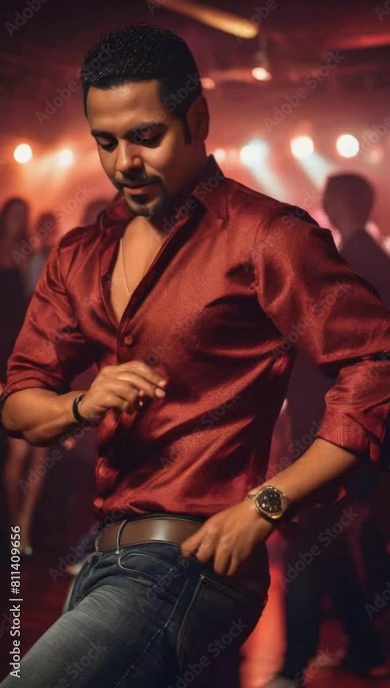 A Hispanic man dancing salsa at a club award winning photography hype A Hispanic man dancing salsa at a club award winning photography hype