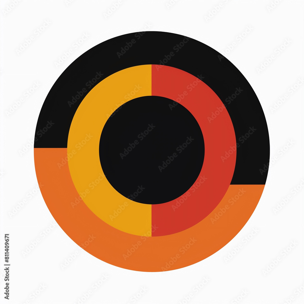 Bold, geometric design featuring concentric circles and quadrants in striking colors. Bold, geometric design featuring concentric circles and quadrants in striking colors.