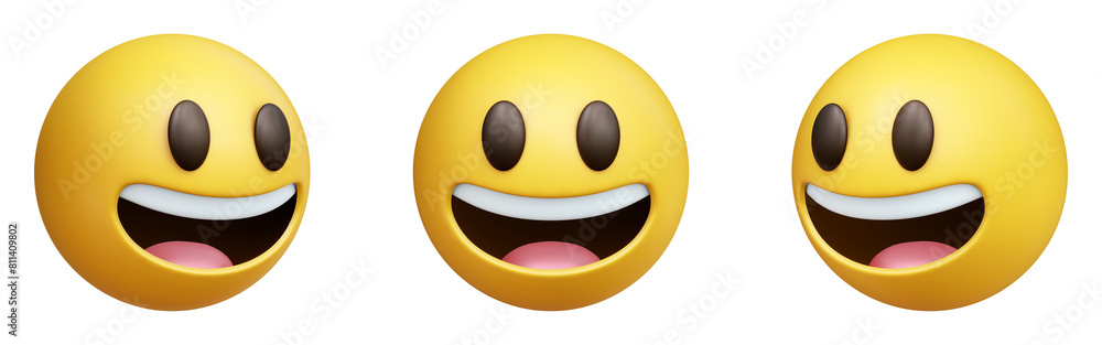 Grinning face with big eyes three-dimensional emoji. Happy excited emoticon isolated on transparent background. 3D rendering
