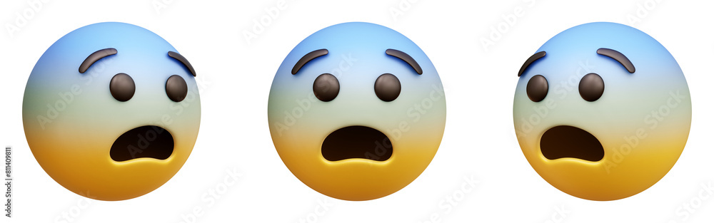 Fototapeta premium Fearful face three-dimensional emoji. Scared emoticon isolated on transparent background. 3D rendering
