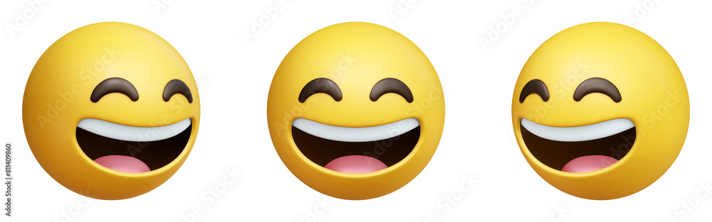 Grinning face with smiling eyes three-dimensional emoji. Joyful emoticon isolated on transparent background. 3D rendering Grinning face with smiling eyes three-dimensional emoji. Joyful emoticon isolated on transparent background. 3D rendering