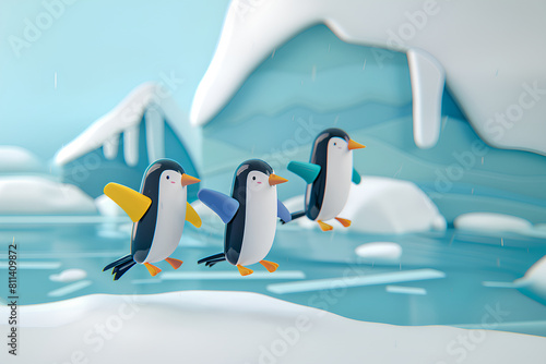氷山で遊ぶペンギンくん