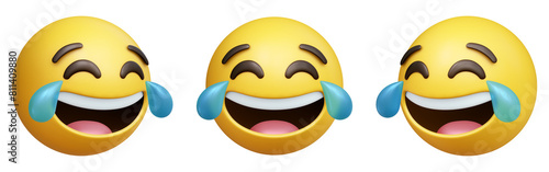 Laughing crying or face with tears of joy three-dimensional emoji. Laughing out loud emoticon isolated on transparent background. 3D rendering photo