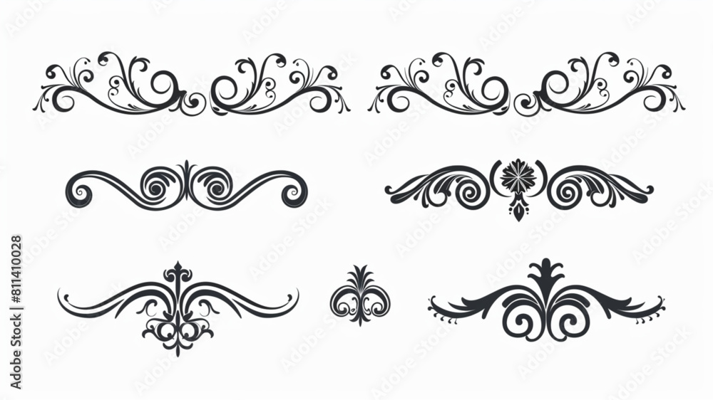 
Line dividers. Decorative swirl text separators, vintage divider. Victorian flourishes line calligraphic swirly filigree decoration editable stroke