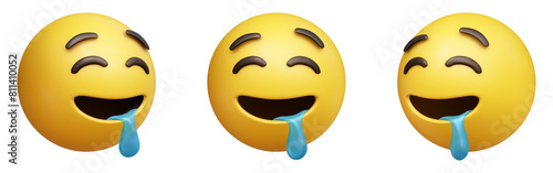 Drooling face three-dimensional emoji isolated on transparent background. 3D rendering