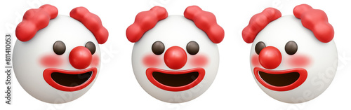 Clown face three-dimensional emoji isolated on transparent background. 3D rendering