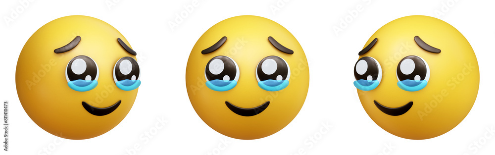 Face holding back tears three-dimensional emoji. Moved emoticon ...