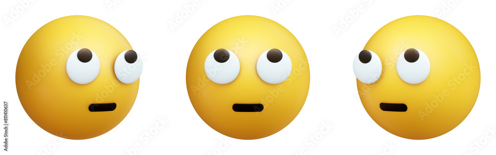 Fototapeta premium Face with rolling eyes three-dimensional emoji. Sarcastic emoticon isolated on transparent background. 3D rendering