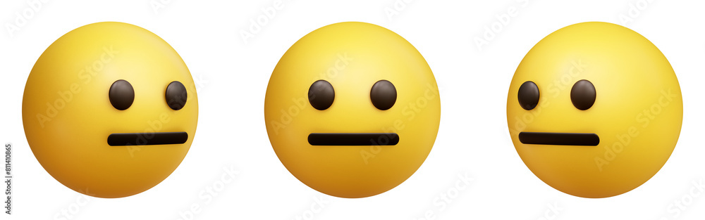 Neutral face three-dimensional emoji. Unimpressed emoticon isolated on transparent background. 3D rendering Neutral face three-dimensional emoji. Unimpressed emoticon isolated on transparent background. 3D rendering