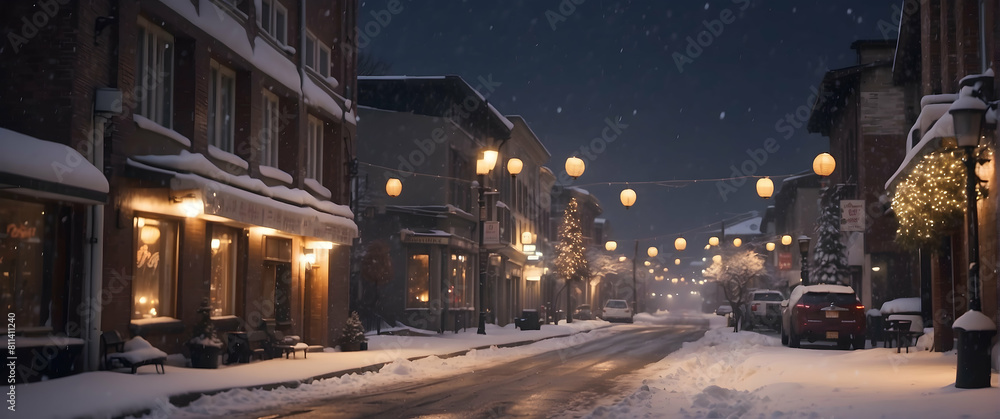 Snowy evening in a charming small town