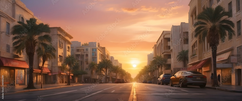 Sunset in a tropical urban street Sunset in a tropical urban street