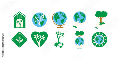 World environment day element. Globe, earth, plant in white backgorund. Vector isolated.