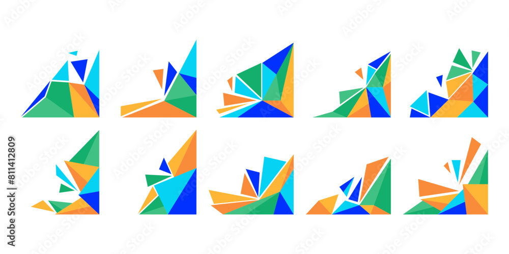 Triangle corner shape for footer and header. Business header and footer with geometric shape. Triangle corner shape for footer and header. Business header and footer with geometric shape.