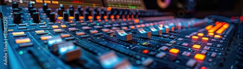 Detailed view of a professional audio mixing console photo