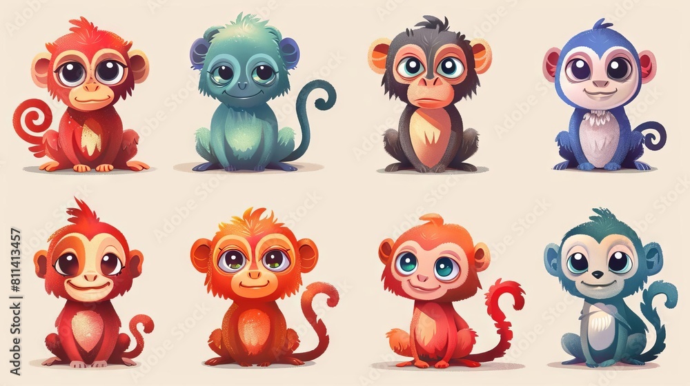 Fototapeta premium A group of cute and colorful monkeys