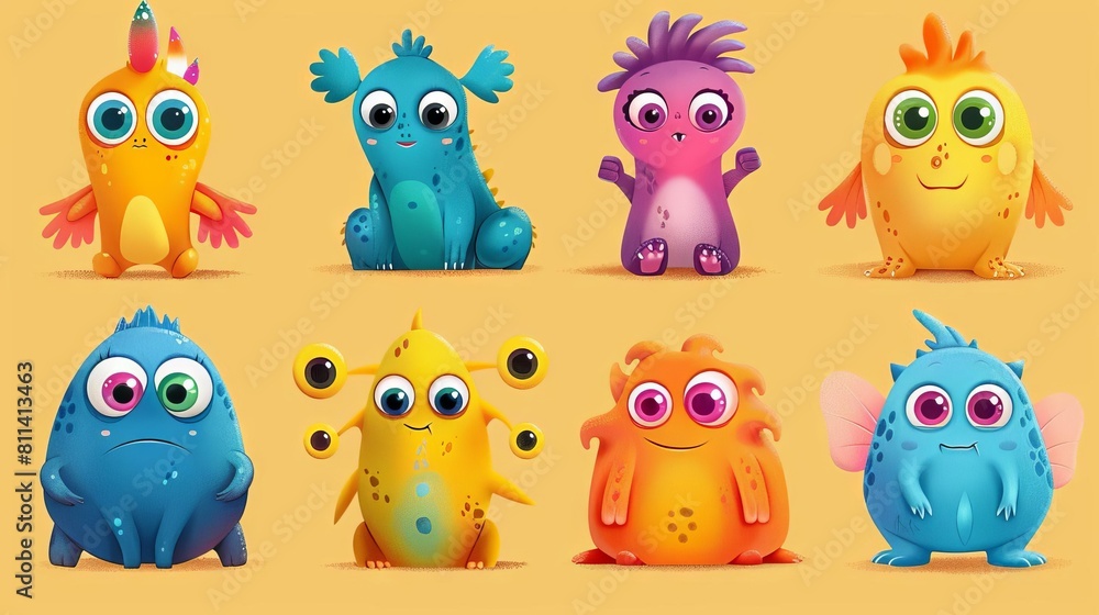 Fototapeta premium A group of cute and colorful monsters