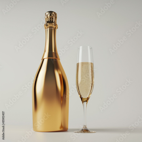 Elegant Champagne Set with Golden Bottle