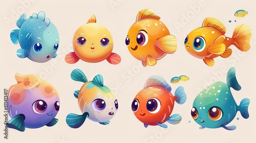A group of cute and colorful cartoon fish, perfect for a children's book or animation.