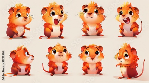 A set of cute cartoon hamsters with different emotions