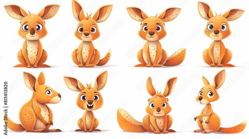 Set of cute cartoon kangaroos in different poses. illustration. Set of cute cartoon kangaroos in different poses. illustration.