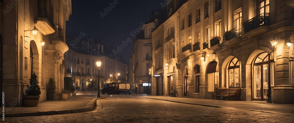 Misty evening in an old European street