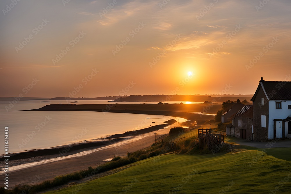 the setting sun of a rural seaside village, Corotia,, ai, generative, 석양 시골 바닷가 마을 the setting sun of a rural seaside village, Corotia,, ai, generative, 석양 시골 바닷가 마을