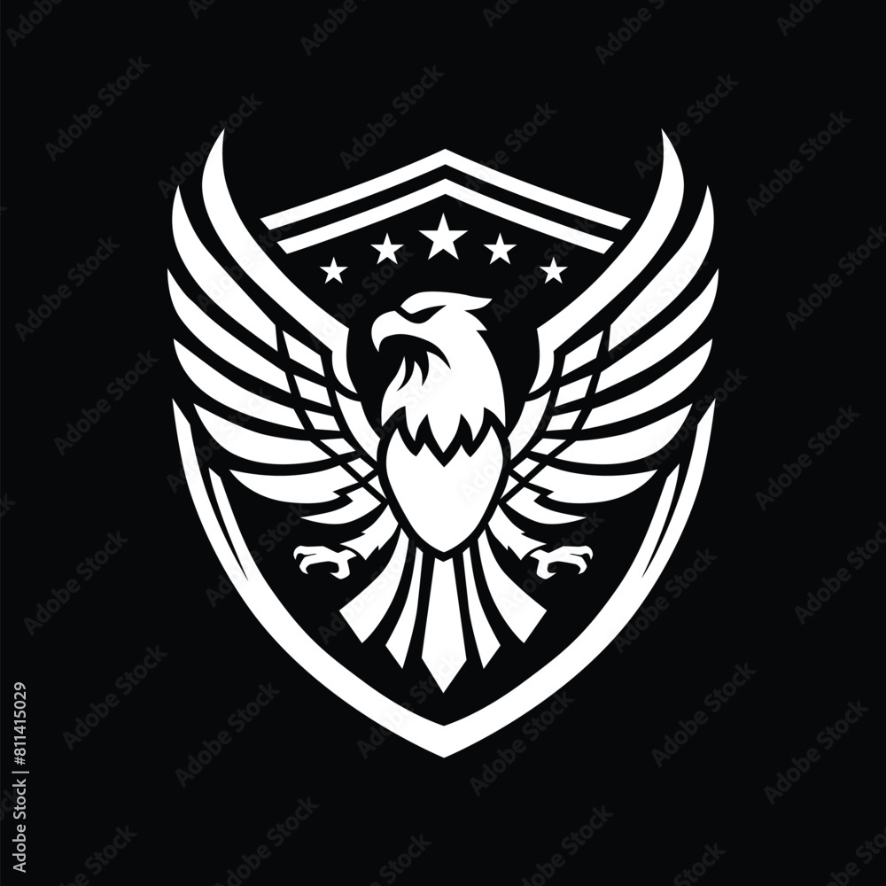 Obraz premium Simple Eagle Logo Flapping Its Wings with some Stars