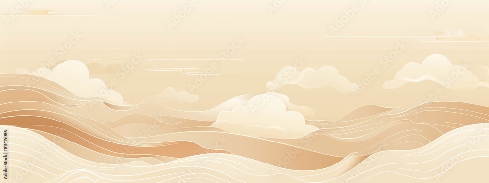 A background with a beige gradient of clouds, simple lines and curves in the style of a Chinese pattern, a light gold color scheme, a vector illustration in a flat design. A background with a beige gradient of clouds, simple lines and curves in the style of a Chinese pattern, a light gold color scheme, a vector illustration in a flat design.