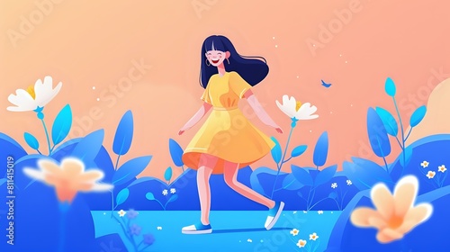 Joyful woman in comfortable sneakers enjoying a leisurely walk in nature