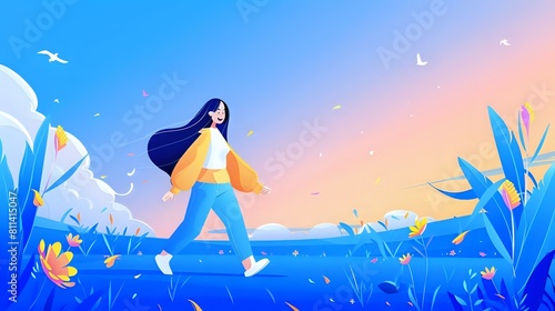 Joyful woman surrounded by the beauty of nature while walking