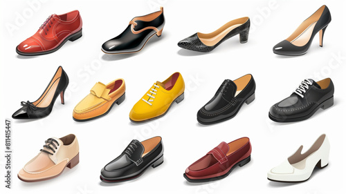  vector, isolated, set of men's and women's shoes 3D avatars set vector icon, white background, black colour icon