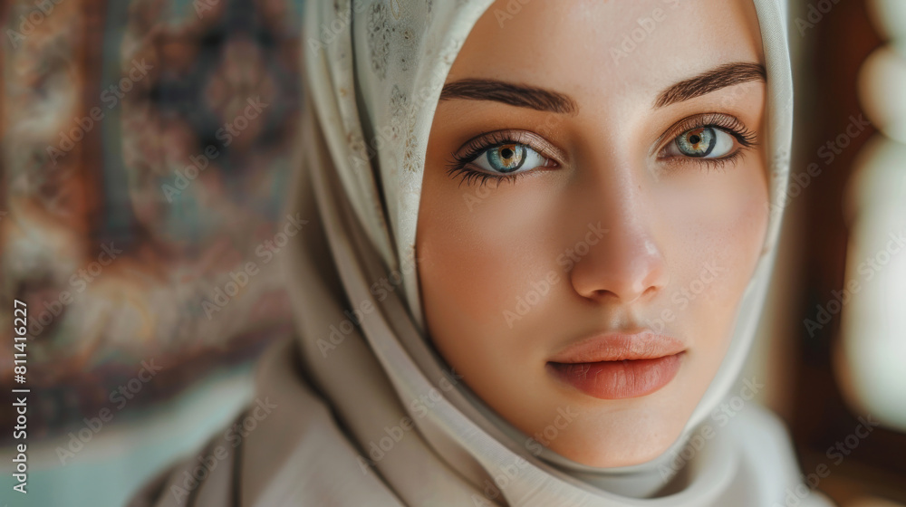 Close-Up Portrait of Woman in Gray Hijab Close-Up Portrait of Woman in Gray Hijab