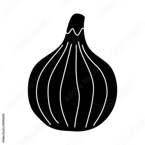 Black silhouette of ripe fig fruit, glyph icon flat vector