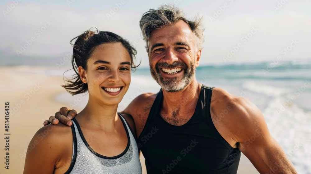 Multiracial Couple Smiling on Sunny Beach Multiracial Couple Smiling on Sunny Beach