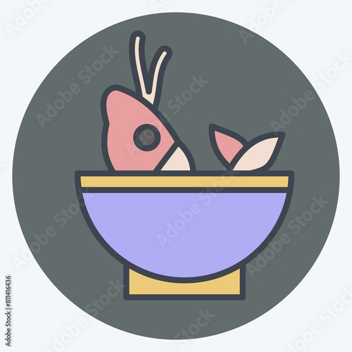 Icon Soup Sea. related to Seafood symbol. color mate style. simple design illustration