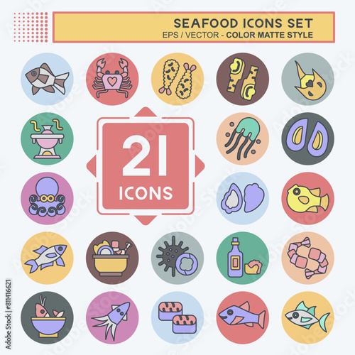 Icon Set Seafood. related to Holiday symbol. color mate style. simple design illustration
