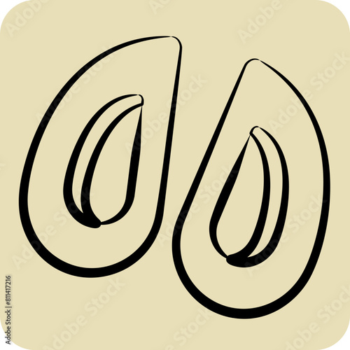 Icon Mussel. related to Seafood symbol. hand drawn style. simple design illustration