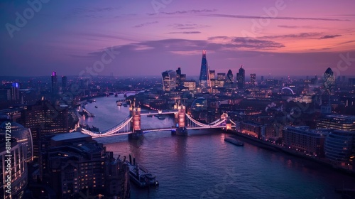 London skyline with Tower Bridge at twilight photo