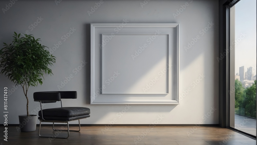 billboard on the wall, blank mockup frame on wall in modern office interior design in 3d style. illustration generative ai billboard on the wall, blank mockup frame on wall in modern office interior design in 3d style. illustration generative ai