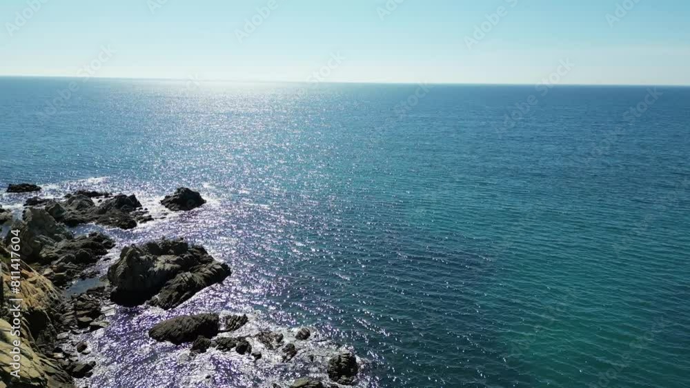 Aerial drone view, sea, rocks and road near the castle in Lloret de Mar, 4K Aerial drone view, sea, rocks and road near the castle in Lloret de Mar, 4K