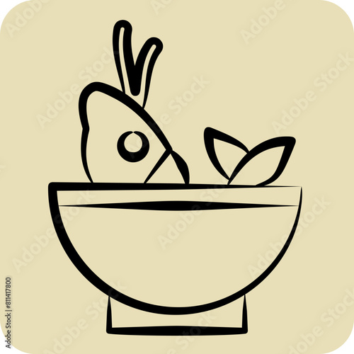 Icon Soup Sea. related to Seafood symbol. hand drawn style. simple design illustration