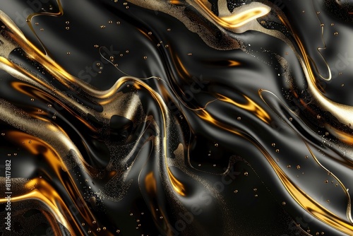 3d render of abstract fluid liquid gold and black background