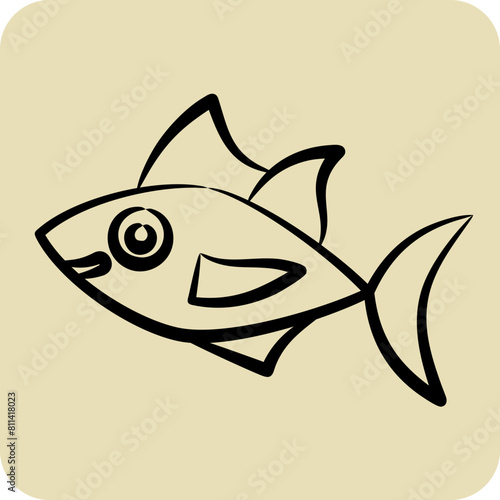 Icon Tuna. related to Seafood symbol. hand drawn style. simple design illustration