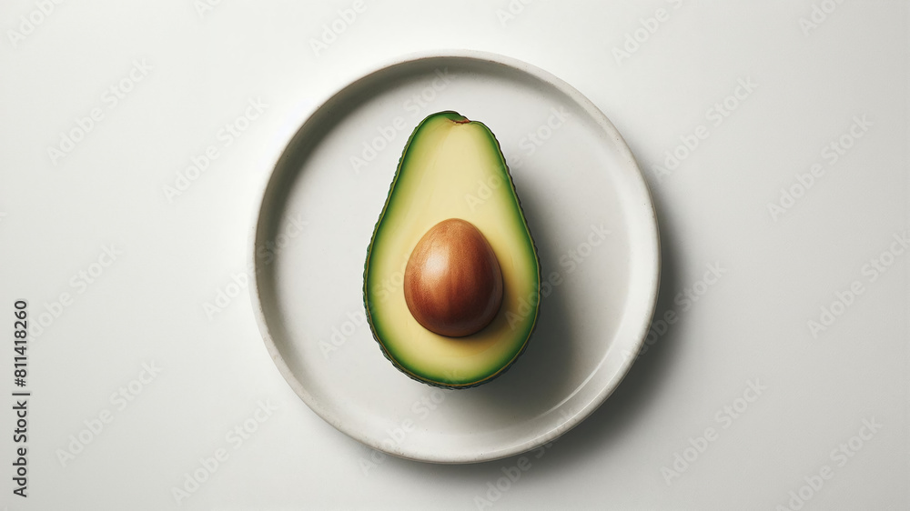 avocado cut in half on a round plate avocado cut in half on a round plate